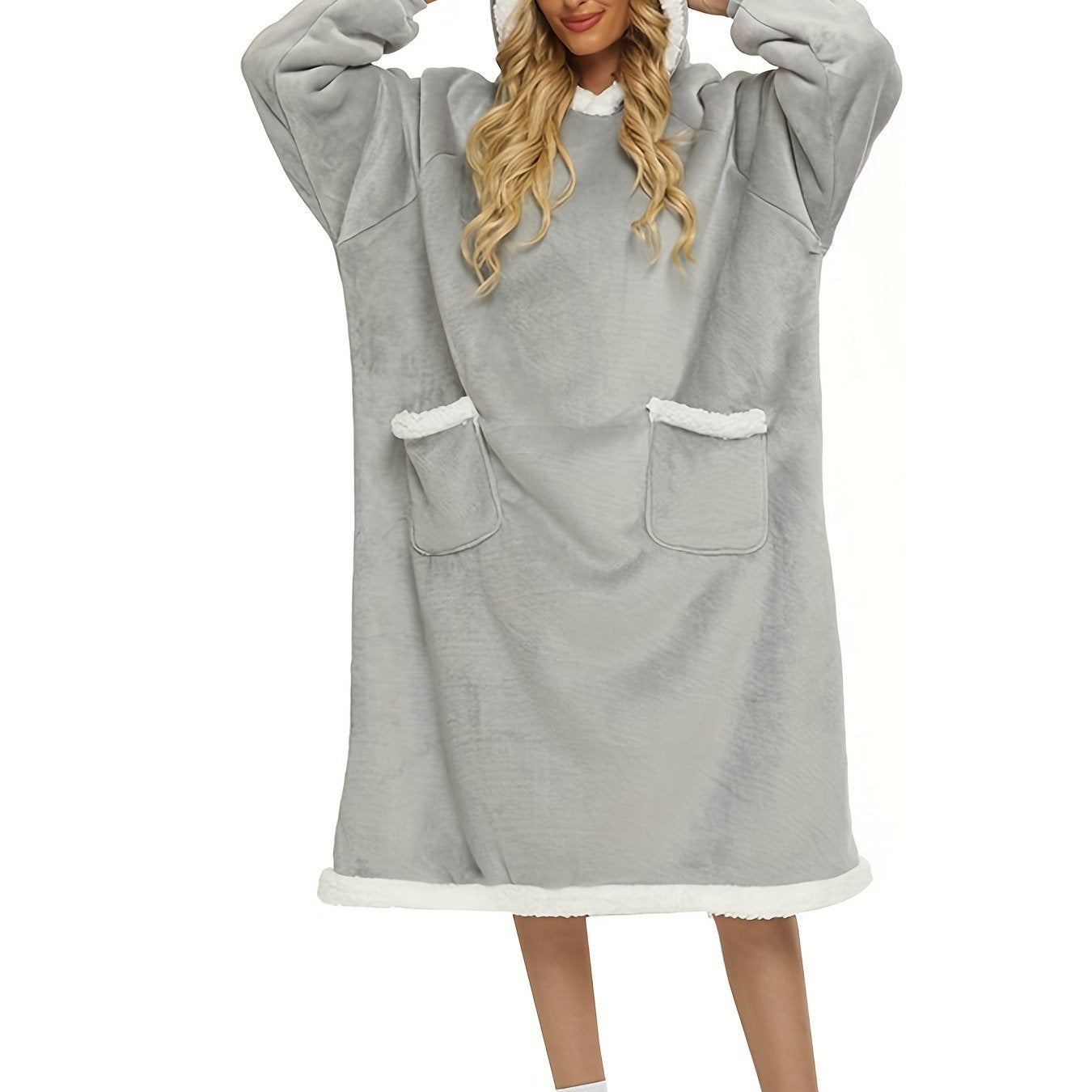 Plush Hooded Night Robe - Warm & Comfy Long Sleeve Robe