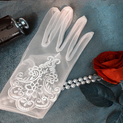 Bridal Wedding Dress Gloves Mesh Lace Floral Embroidery Gloves Short