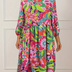 Dress Women's Plus Floral Print Sleeve Round Neck Loose Dress