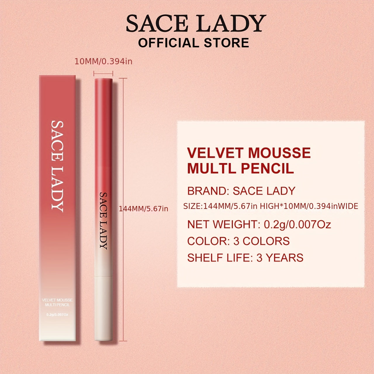 SACE LADY Velvet Mousse Lip Liner & Brush - Highly Pigmented Lip Makeup