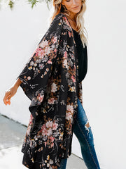 Floral Print Loose Cover Up Cardigan Kimono Sleeve