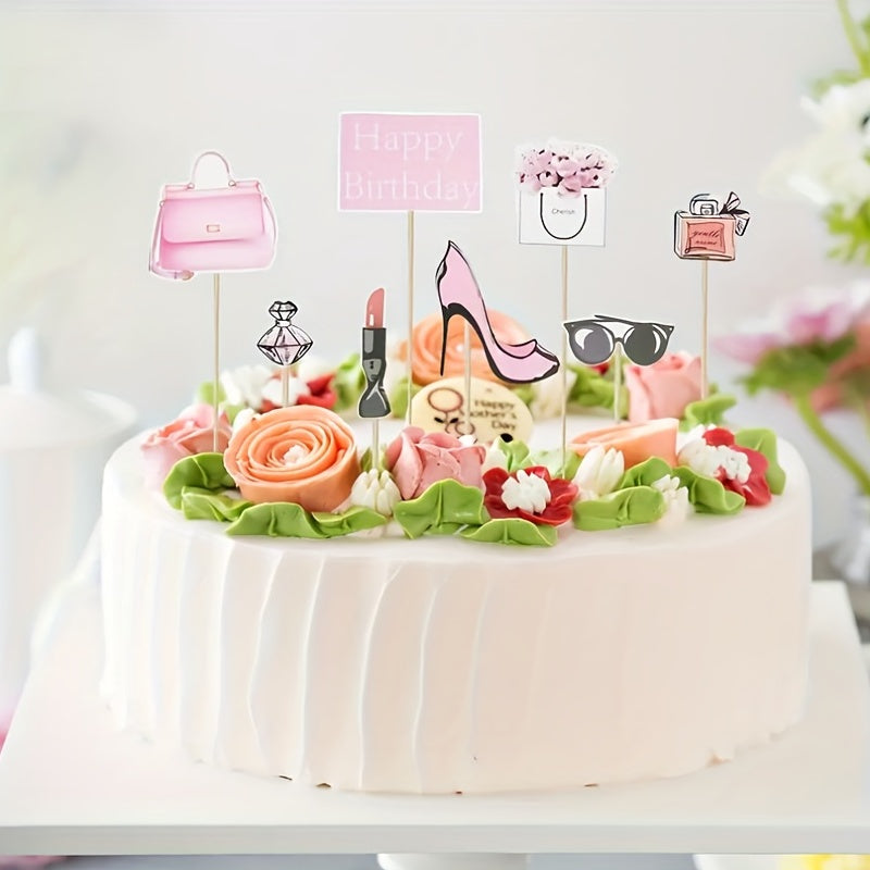 8pcs Birthday Cake Decoration Set - Makeup Theme