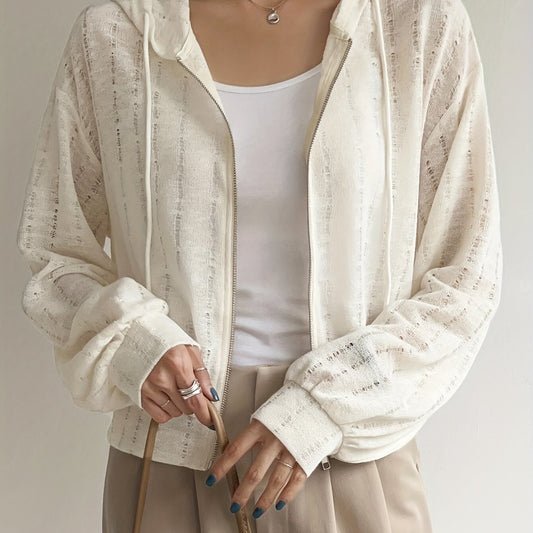 Drawstring Zipper Ripped Hoodie Long Sleeve Outwear