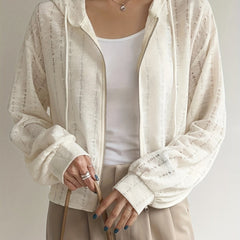 Drawstring Zipper Ripped Hoodie Long Sleeve Outwear
