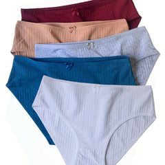 5pcs Solid Briefs Stretchy Intimates Panties Women's Lingerie