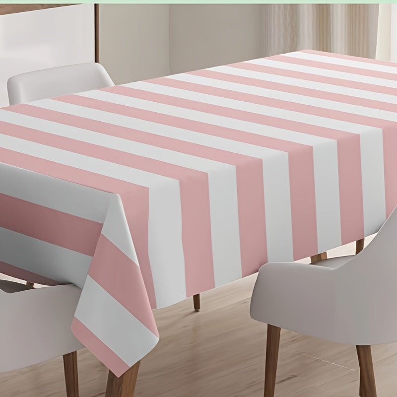 Pink Striped Plastic Tablecloth Waterproof for Indoor Outdoor Decor