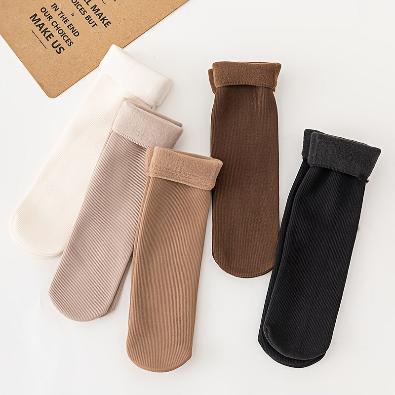 5 Pairs Fuzzy Crew Socks Women's Stockings & Hosiery