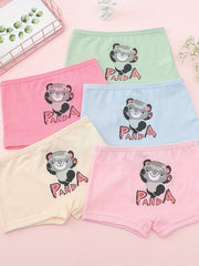 5pcs Girl's Cat Cartoon Underwears Medium Stretch Cotton Panties