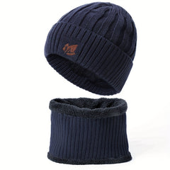Winter Velvet Beanie Hat & Scarf Set for Men Women Warm Knitted Cap