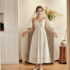 Bridal Veil Wedding Hair Accessory Nylon Sheer Fabric Beige V292
