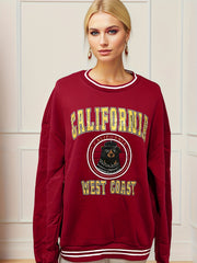 California Letter Print Sweatshirt Crew Neck Long Sleeve Casual Women's Top