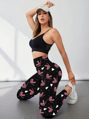 Heart Print Yoga Tight Pants Stretchy Fitness Leggings