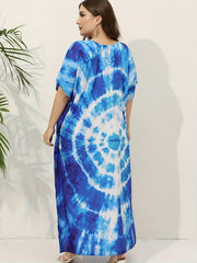 Boho Cover Up Women's Plus Spiral Tie Dye Batwing Sleeve V Neck Loose