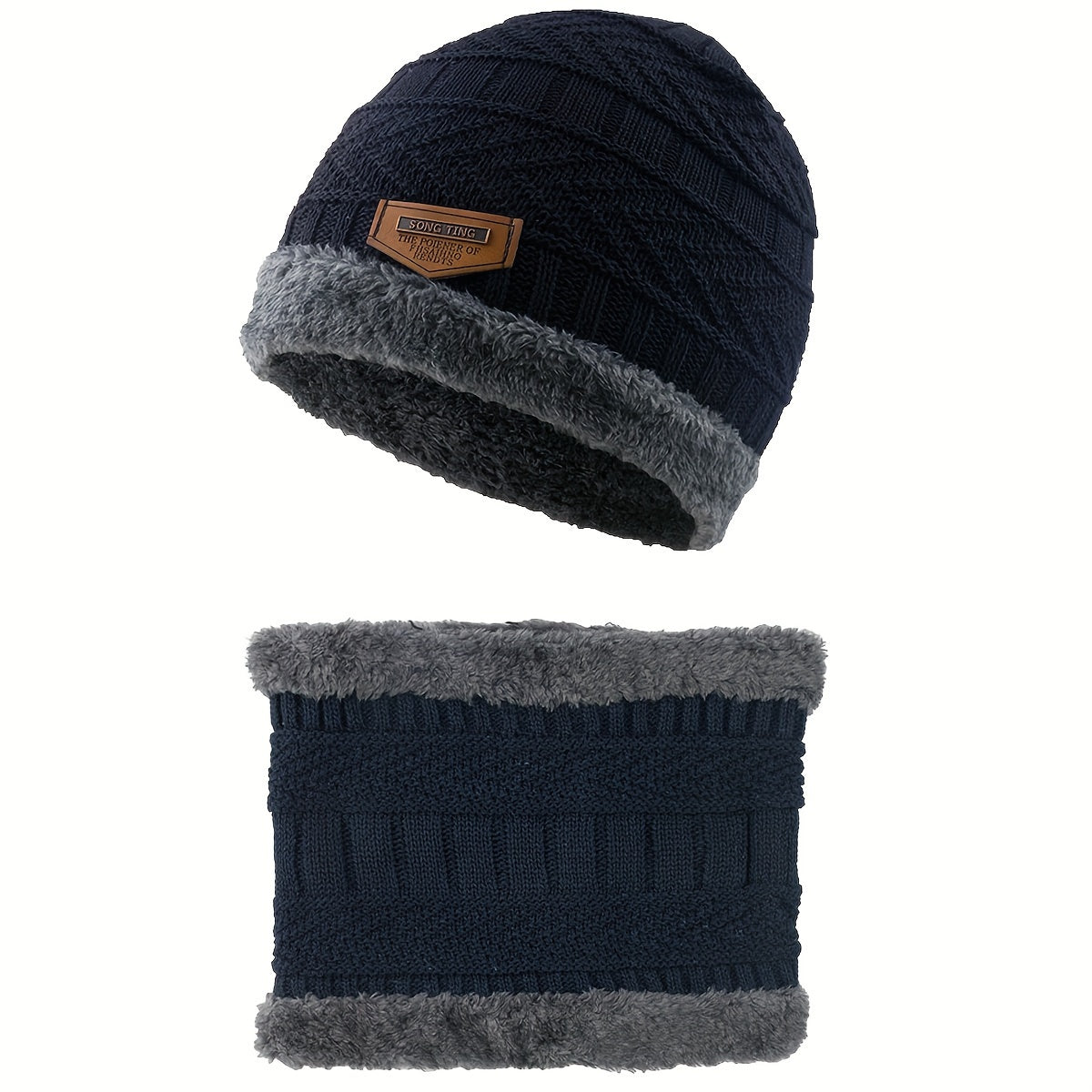 Striped Warm Winter Hats with Neck Scarf, Knitted Ear Protection