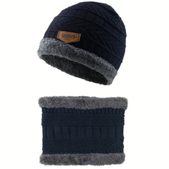Striped Warm Winter Hats with Neck Scarf, Knitted Ear Protection