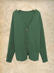 Casual Cardigan Button Up V Neck Long Sleeve Solid Color