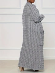 Longline Pocket Sweater Cardigan Women's Plus Medium Stretch Jacquard