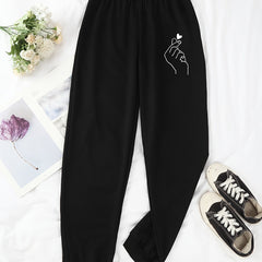 Heart Print Pants Casual Drawstring Elastic Waist Jogger Pants