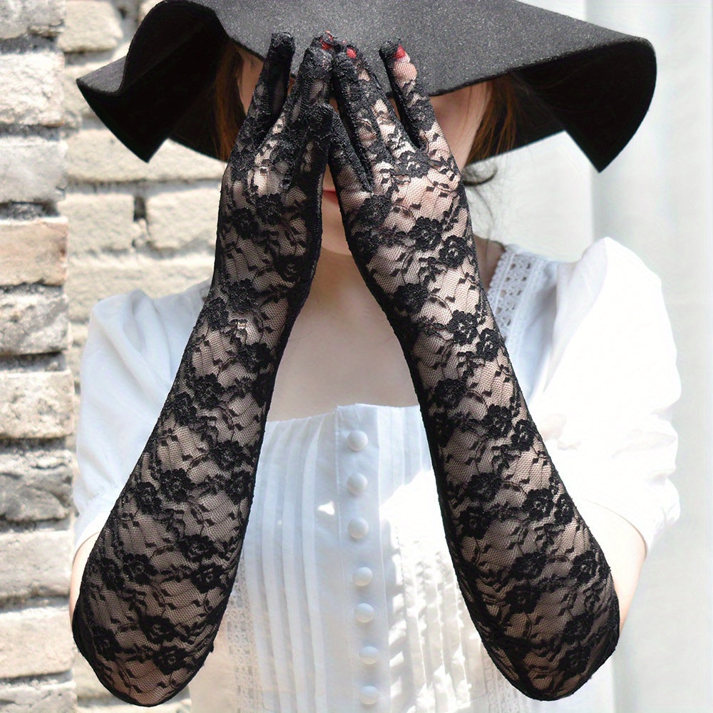 Floral Wedding Gloves Elbow Length Flapper Accessories
