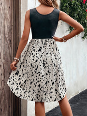 Leopard Print Splicing Dress Sleeveless Summer Dress Women's Clothing