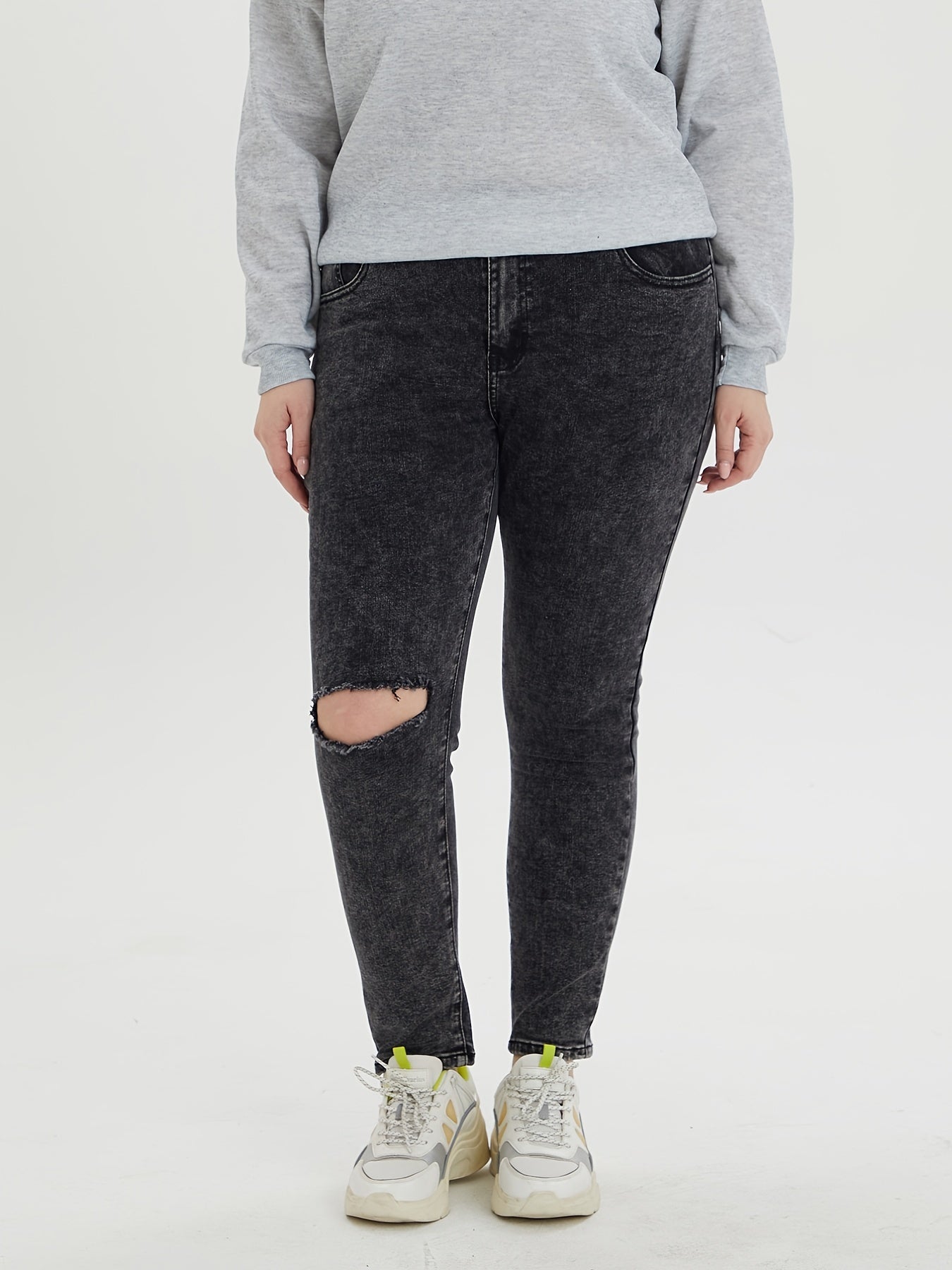 Ripped Button Fly High Stretch Jeans
