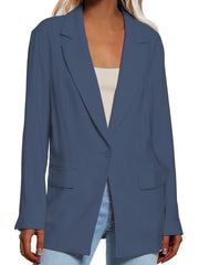 Solid Lapel Pockets Blazer Jacket Button Front Office Work Outerwear