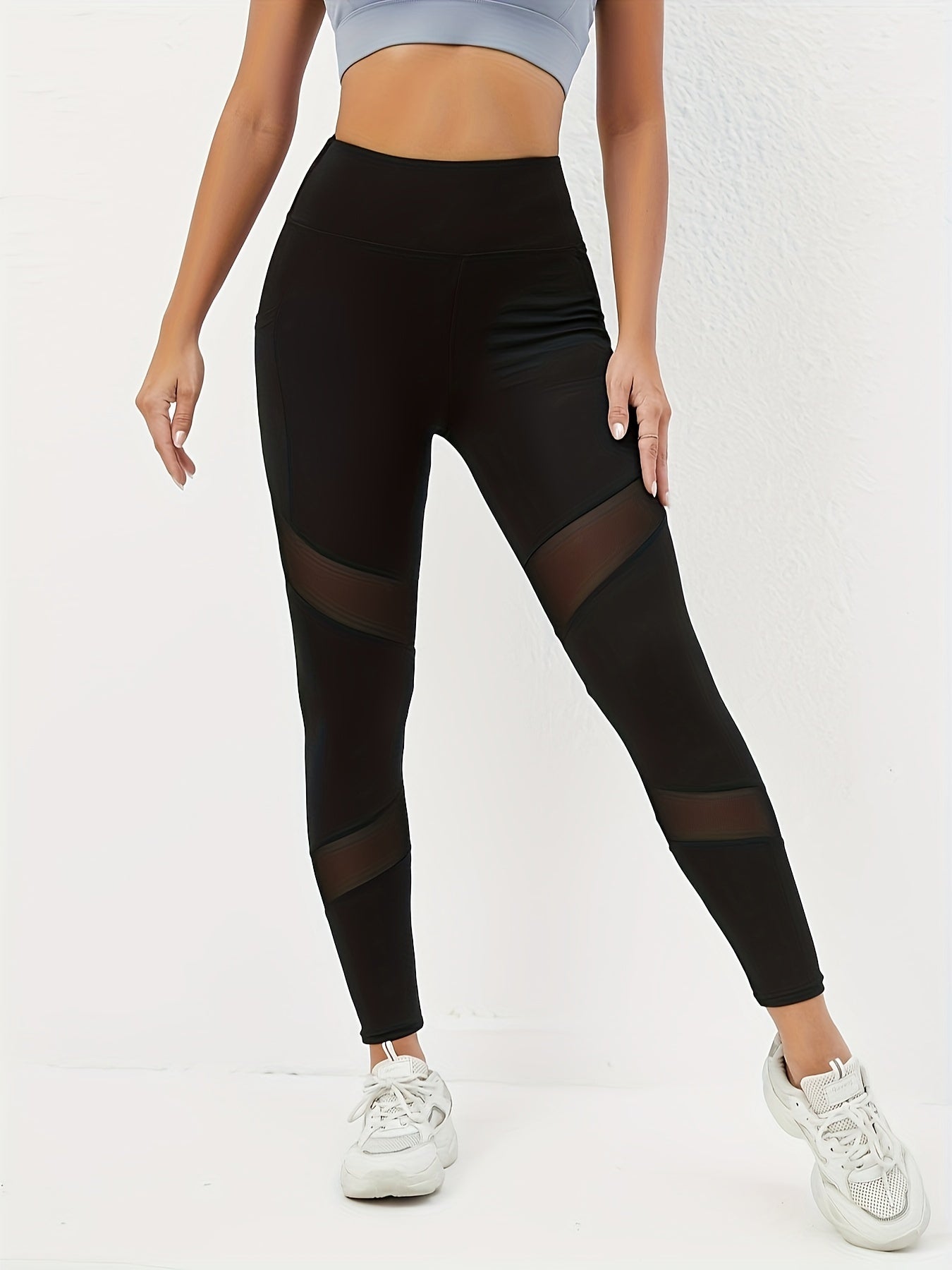 High Waist Mesh Yoga Pants w/ Pockets Tummy Control Leggings