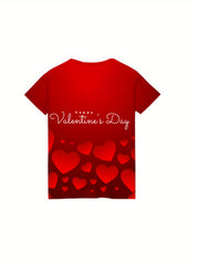 Heart & HAPPY Print Short Sleeve T shirt For Girls Summer Clothes