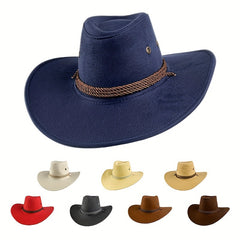 Solid Suede Cowboy Hat Vintage Jazz Fedora Cap Knight Hat Sunscreen