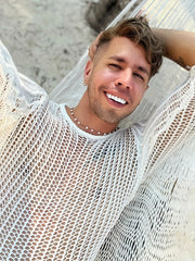 Men's Solid Open Knit Top
