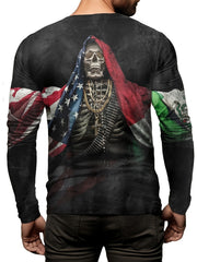 Skeleton Print Men's Long Sleeve Tee for Autumn