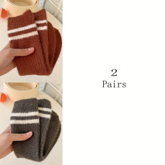 6 Pairs Striped Fuzzy Socks Warm Mid Tube Stockings