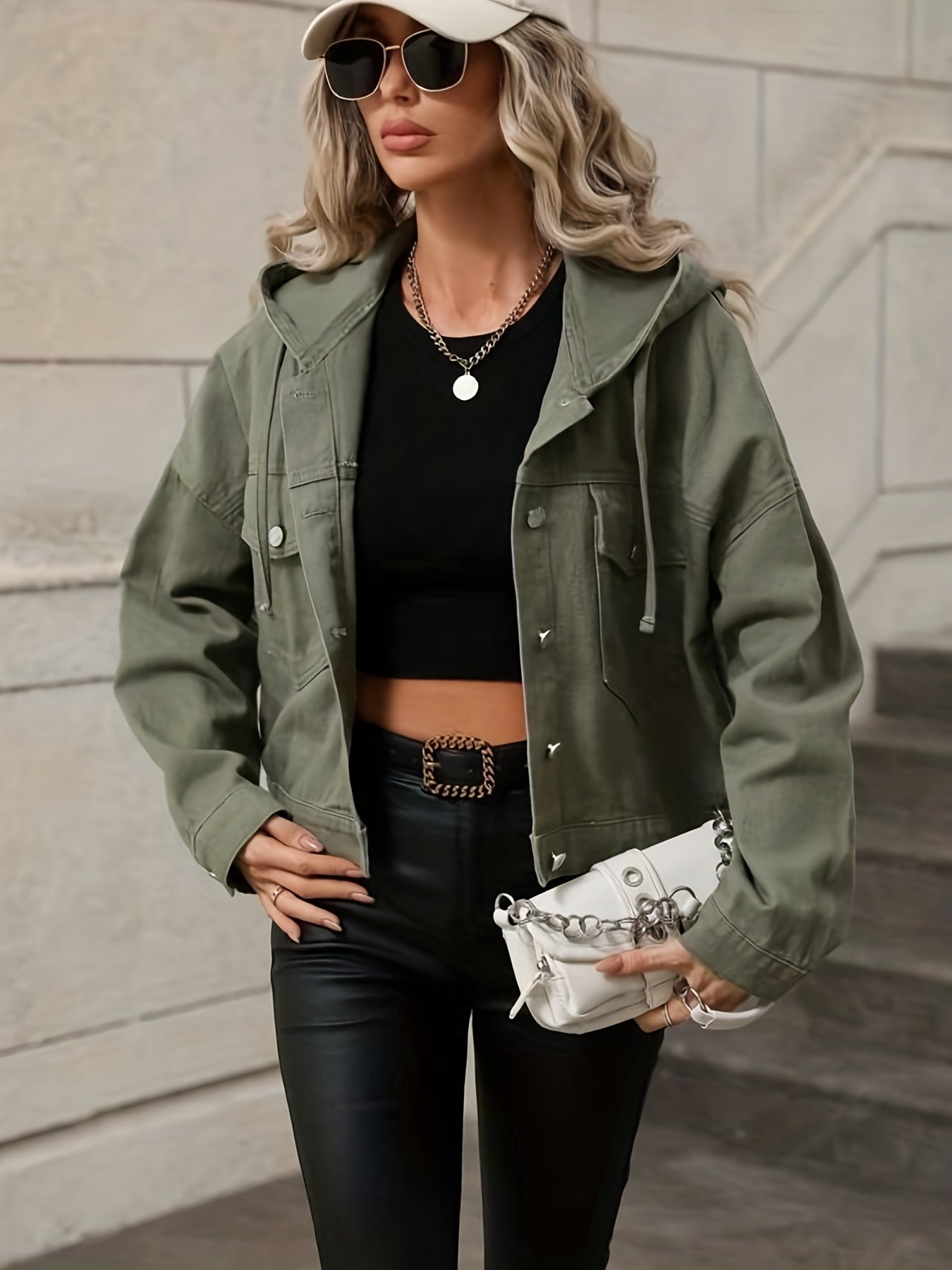 Green Long Sleeves Denim Jackets Hooded Coats