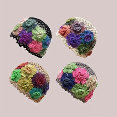 Cotton Hollow Crochet Skull Cap Knit Floral Beanie Hat