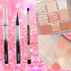 9-Color Eyeshadow Palette with Eyeliner and Brush Set