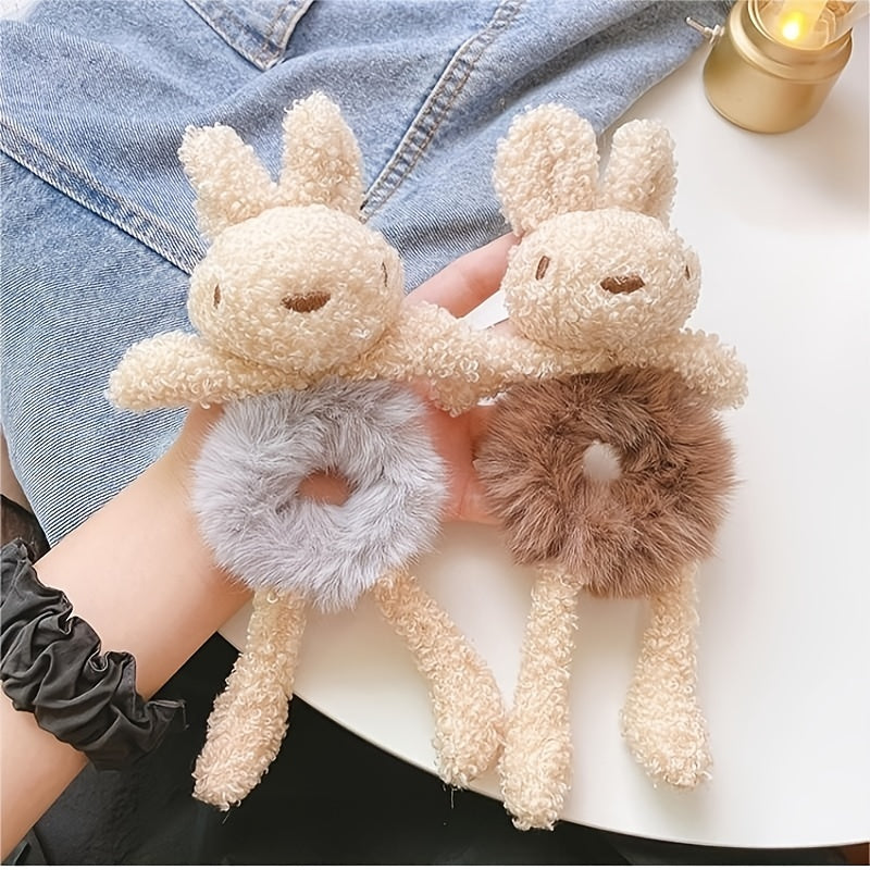 2pcs Girls Plush Rabbit Hair Tie Hair Ring Scrunchie Hair Accessories
