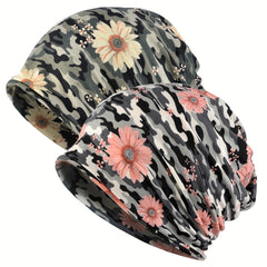 Flower Print Camouflage Slouchy Beanie Chemo Cap Lightweight Skullies