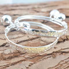 Letter Print Copper Baby Bell Bangle for Toddler Girls Children