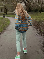 Colorblock Floral Print Long Sleeve Sweater