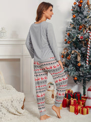 Christmas Elk Print Pajama Set Long Sleeve Top & Pants