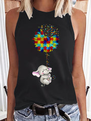 Elephant Print Sleeveless Tank Top for Summer Women's Clothing