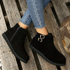 Women's Metallic Buckle Platform Boots with Side Zipper