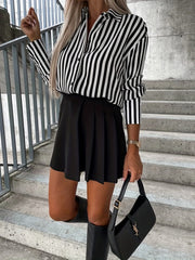 Stripe Print Button Up Long Sleeve Shirt Top