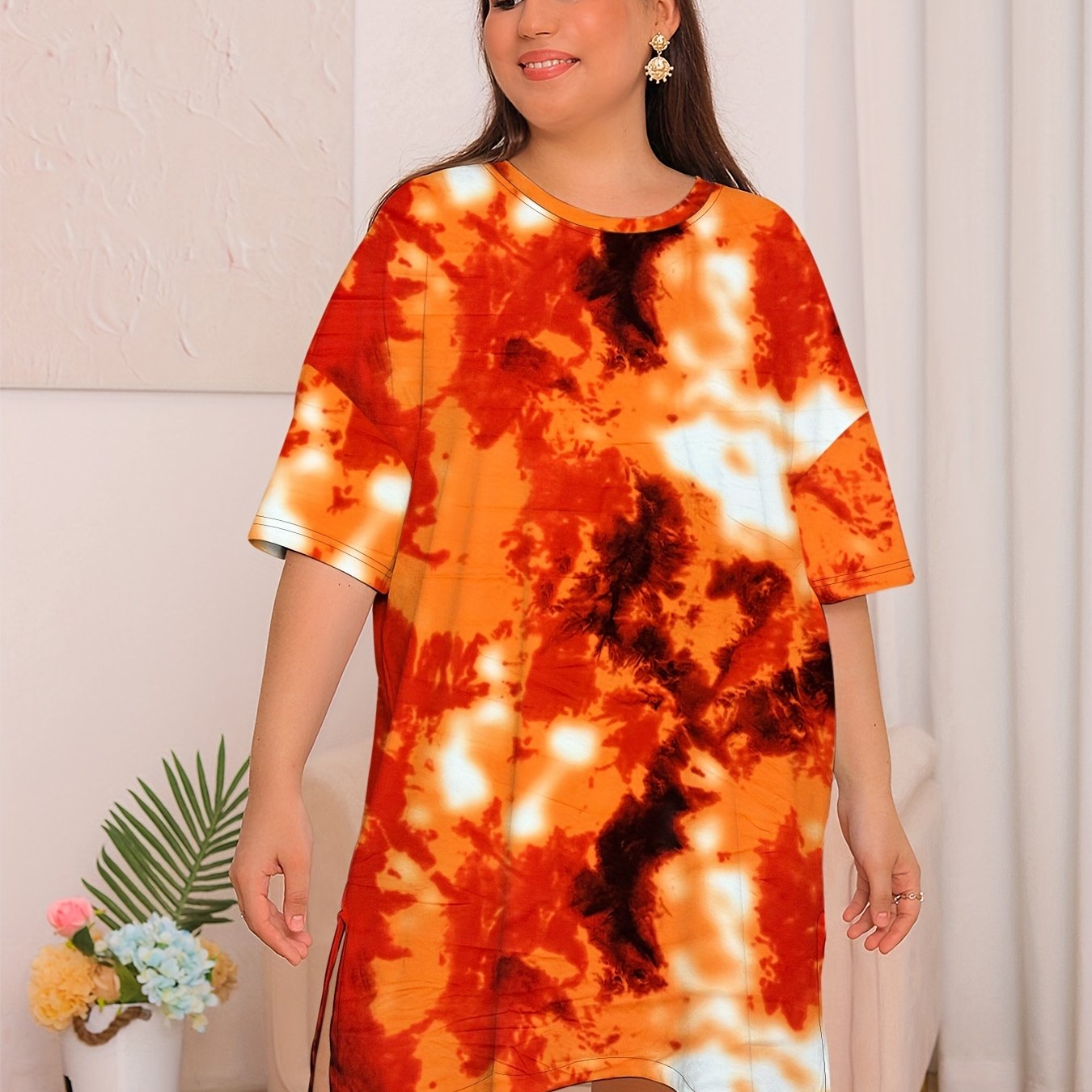Tie Dye Split Tee Sleep Dress
