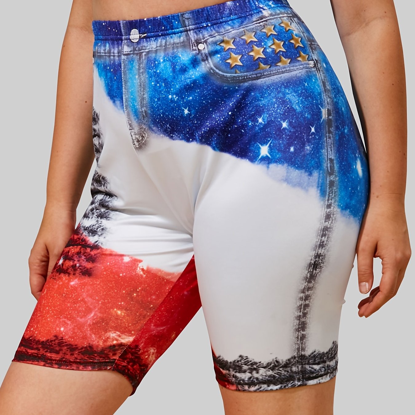 Colorblock Galaxy Print High Rise Short Leggings