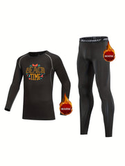 2pcs Kids Compression Fleece Sets Cartoon Long Sleeve Pullover & Pants
