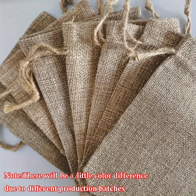 6pcs Christmas Linen Flax Bag Santa Claus Patterns Drawstring Pouch