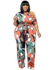 Graphic Print One Off Shoulder Jumpsuit