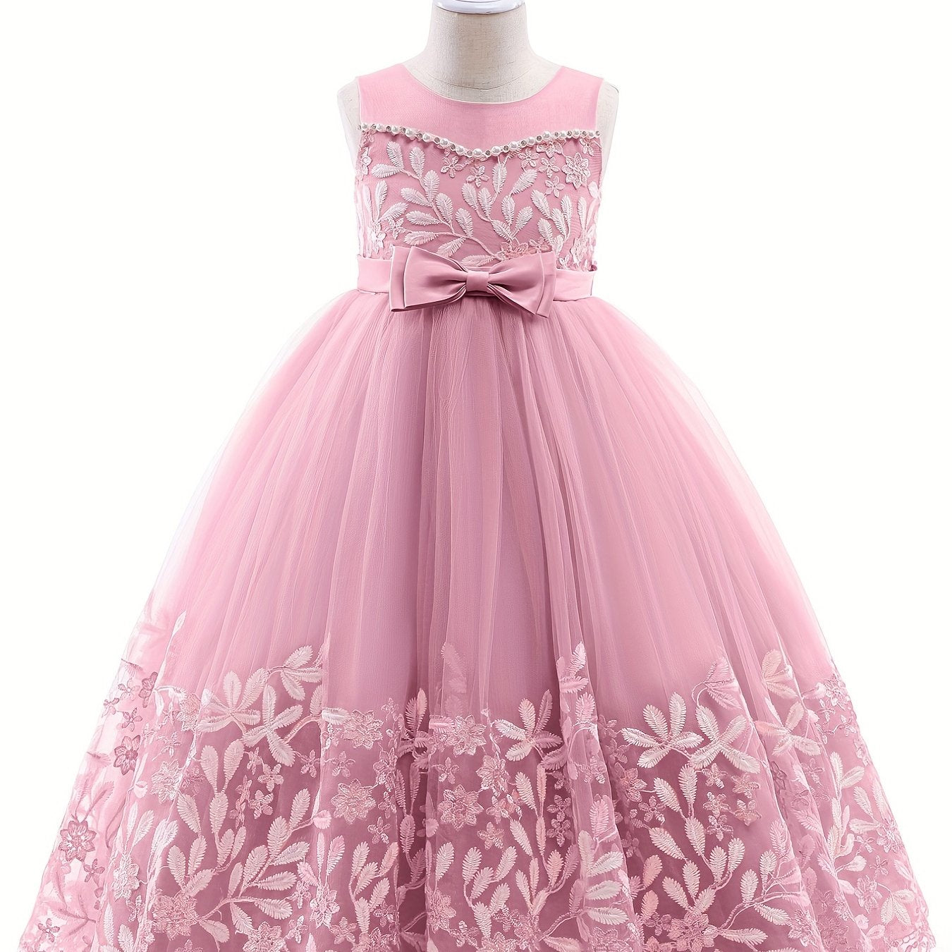Girls' Grace Embroidered Tulle Stitching Formal Maxi Dress