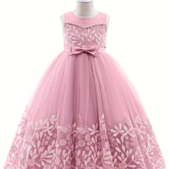 Girls' Grace Embroidered Tulle Stitching Formal Maxi Dress